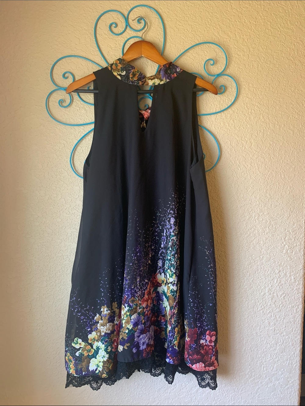 Umgee Black Floral Border Swing Dress